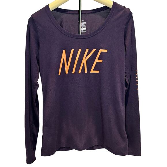 Women's Nike Dri-Fit Long Sleeved Scoop Neck T-Shirt Purple Peach Size Medium - Picture 1 of 2